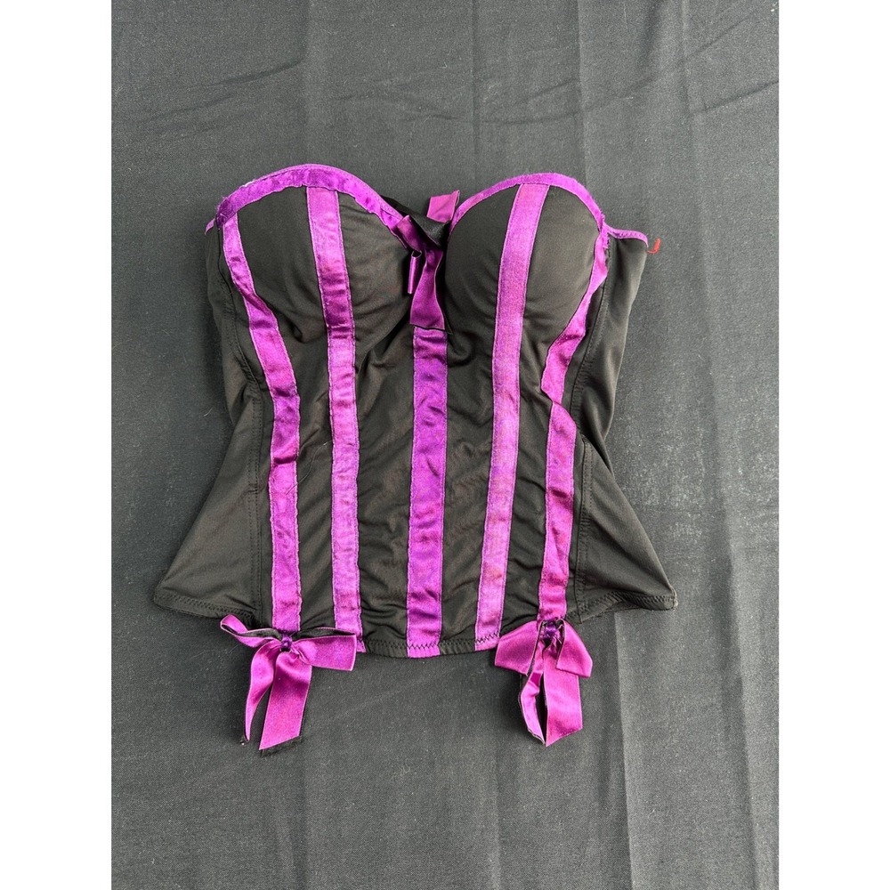 Abbey Dawn Avril Lavigne Black Purple Ribbon Corset Top 36C Skull Logo